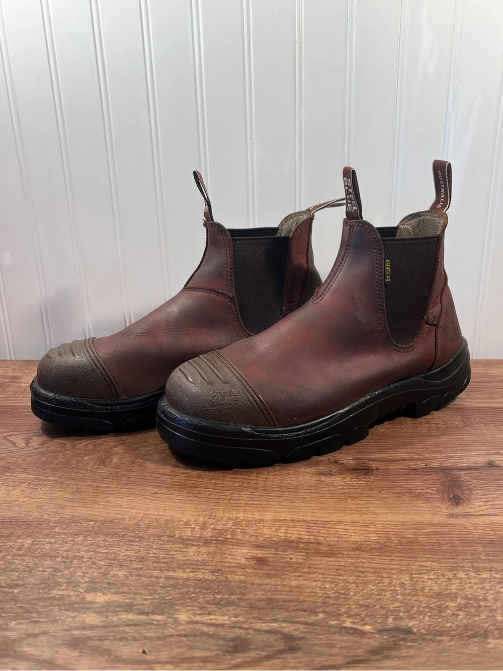 Steel Blue Men’s Brown Pull-On Work Chelsea Boots Steel Toe Safety Shoe Size 10